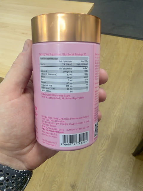 Nutriburst Radiance Renew supplement information and barcode